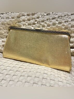 Vtg 80s Metallic Gold Clutch Hidden Chain Evening Bag Vintage